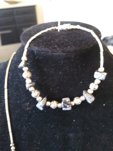 Juego de collar de cuentas/piedra tono plata ~ se ve hecho a mano - Imagen 4 de 22