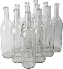 12 Clear Bordeaux Wine Bottles, 750 ml, Fits 8  9 Corks - Stylish  Durable