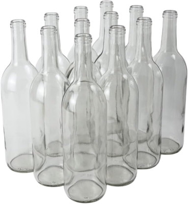 12 Clear Bordeaux Wine Bottles, 750 ml, Fits #8 & #9 Corks - Stylish & Durable