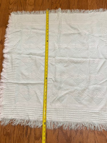 Vintage Light Green Woven Acrylic Baby Blanket with Fringe 37” x 37” - Picture 5 of 5
