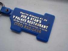Vintage SUE & STAN'S Y PALACE RESTAURANT Keychain BAINBRIDGE INDIANA