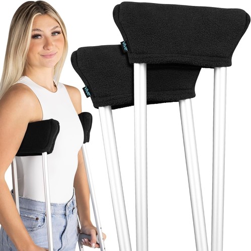 Fleece Crutch Pad Cushions - One Pair - Black - NIP - Picture 3 of 4