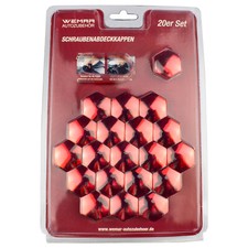 20 St. Abdeckkappen für Radschrauben und Radmuttern in rot chrom SW 17/19/21/22