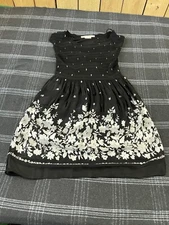 Max Studio Women's Medium Sundress Black White Floral Lined EUC