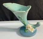 Roseville Pottery White Rose Blue Cornucopia Vase 143-6 Excellent Condition