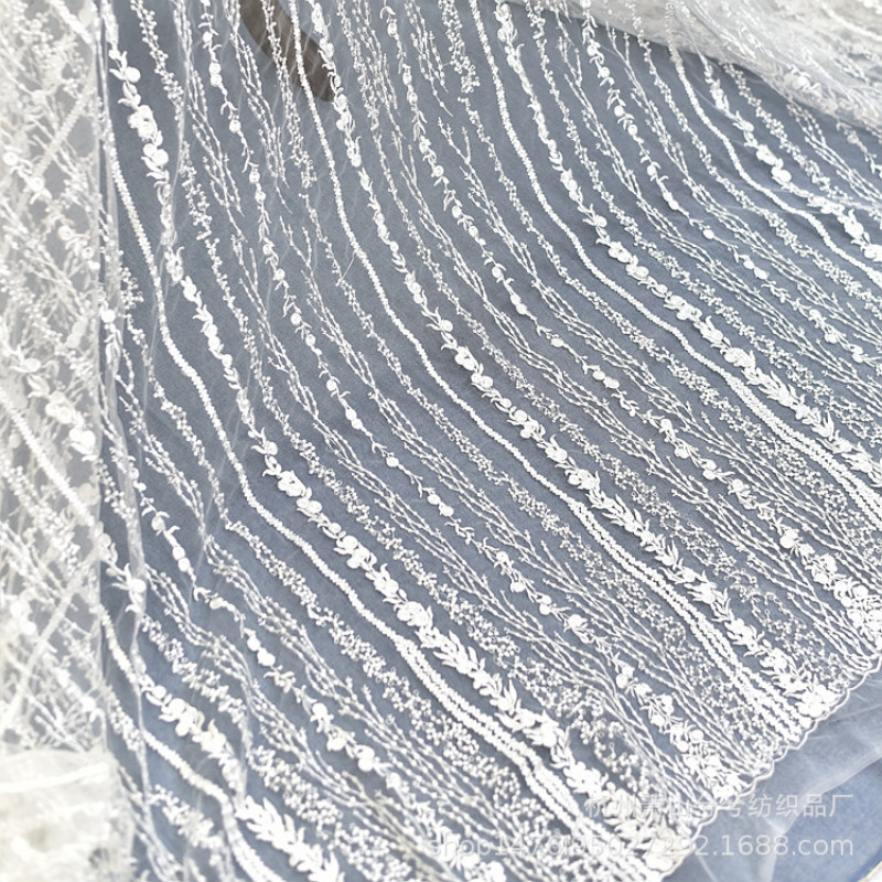 130cm Width Lace Mesh Fabric Sheer Cloth for Wedding Dress Sewing Sold By Yard