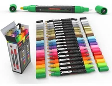 18 Double Sided Acrylic Paint Pens Assorted Vibrant Markers Set (0.7mm + 3.0mm)