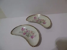 Vintage Germany (2) Porcelain Bone Dishes Yellow with Roses gold trim     (ES