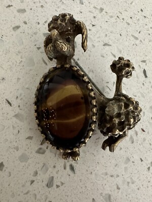 Estate Jewelry Vintage Poodle Dog Pin Brooch With Tortoise
