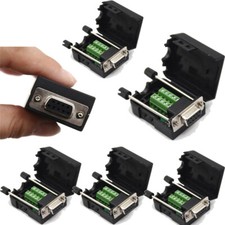 5X D-SUB DB9 Female 9Pin Black Cover Screw Type Breakout Terminals Connector US