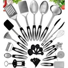 HOME HERO Stainless Kitchen Utensil Set - 25 Cooking Utensils - Nonstick
