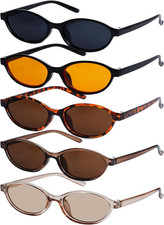 5 Pairs Retro Oval Cat Eye Sunglasses for Women 90S Designer Narrow Sunnies Y2K