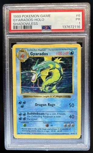 1999 Pokemon Shadowless Gyarados Holo #6/102 PSA 1