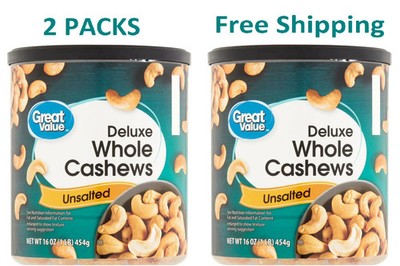 Great Value Deluxe Whole Cashews, UnSalted, 16 oz  2 Pack