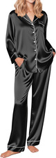 Silk Pajamas for Women Button down Satin Pj Set Soft Long Sleeve 2 Piece Sleepwe