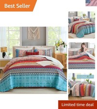 Soft and Cozy Boho Queen Quilt Set - Lightweight Bedspread with Pillow Shams