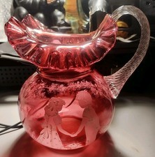 Fenton Art Glass Hand Painted by S. Hart Cranberry 