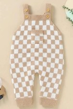 FRANKIE CHECK 1-PIECE OVERALLS Size 9-12 Months Baby Clothes Beige