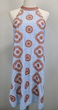 NEW THML Women s Light Blue Halter Dress with Orange Embroidery Size L