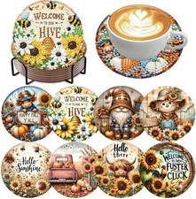 8 Pcs Fall Diamond Art Coasters Kit for Adults DIY Craft Set 4 x 4 Inch