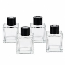 50ml Square Glass Diffuser Bottles Set of 4 Clear Aromatherapy Reed Diffuser ...