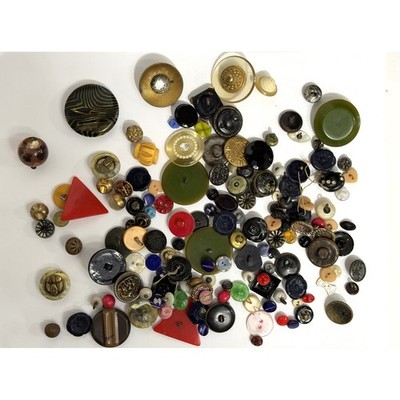 Vintage Antique Button Lot 150+ Mixed Materials Bakelite Glass Metal MOP