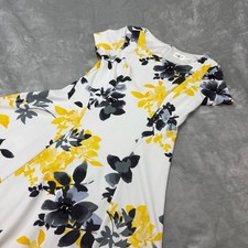 Eliza J Floral Flare Dress Yellow Black White Square Neck Short Sleeve Size 8