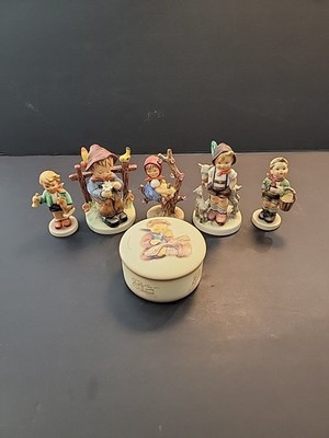 Vtg Goebel Hummel Figures Lot Of 5 + Trinket Germany *plz view photos for names 