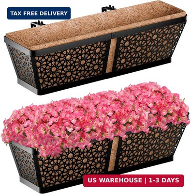 ZeeDix Railing Planter Boxes, 24 Inch Window Flower Box Planters with Coco Liner
