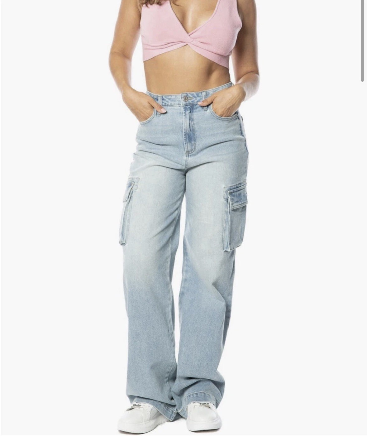 NWT  Juicy Couture High Rise Wide Leg Y2K Jeans Sz:29 Light Wash Pink Logo Cargo