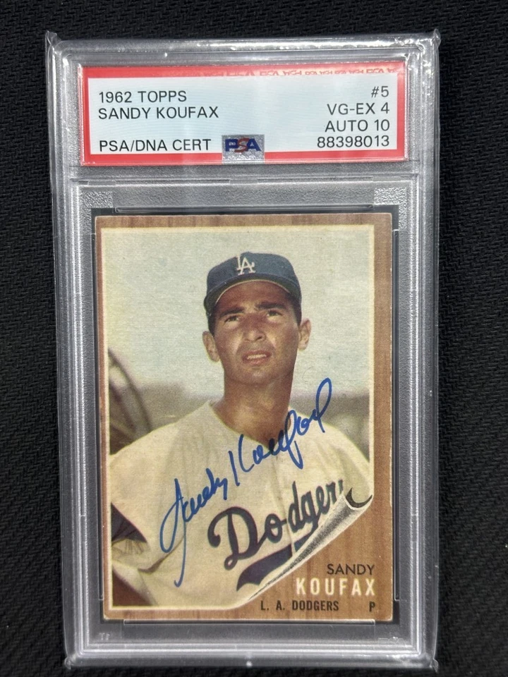 Sandy Koufax 1962 Topps Beautiful Hand Signed PSA 4 Auto 10 Dodgers #5