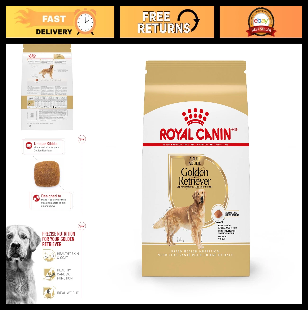 Golden Retriever Adult Dry Dog Food - Breed Health Nutrition, 17 lb Bag