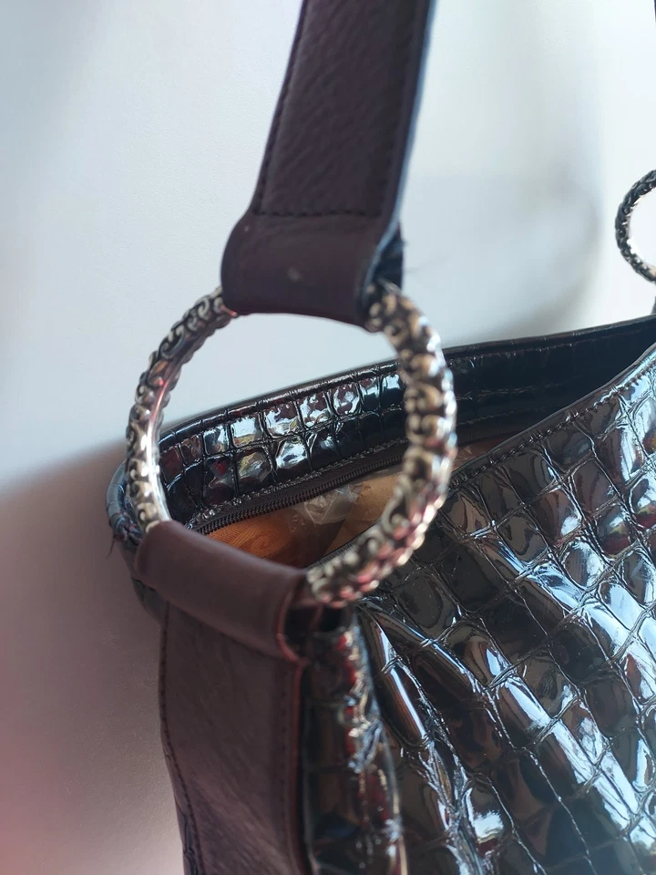 Brighton Cher Cherie Croc Patent Leather Black Shoulder Bag￼ Pre-owned - Image 3 of 4