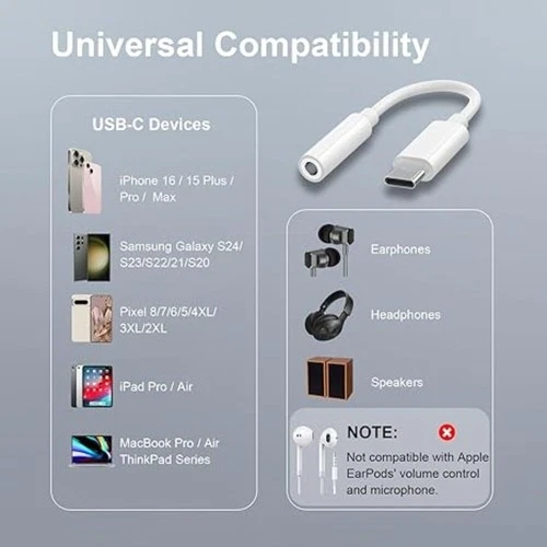 USB-C Typ C auf 3,5mm AUX Kopfhörer Klinke Adapter Set für iPhone 16/Android Handy - Bild 12 von 30