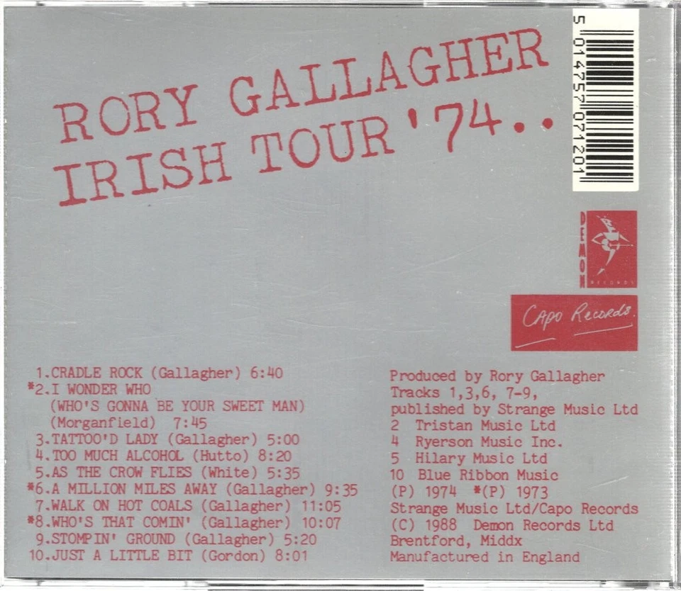 Rory Gallagher Irish Tour '74 CD UK Demon 1988 FIENDCD120 - Bild 2 von 2