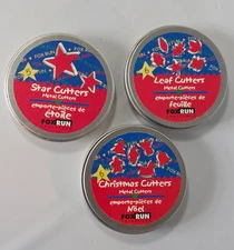 3 Fox Run Craftsman Cookie Cutter Tins Star, Leaf, Christmas 17 Vtg Mini Cutters