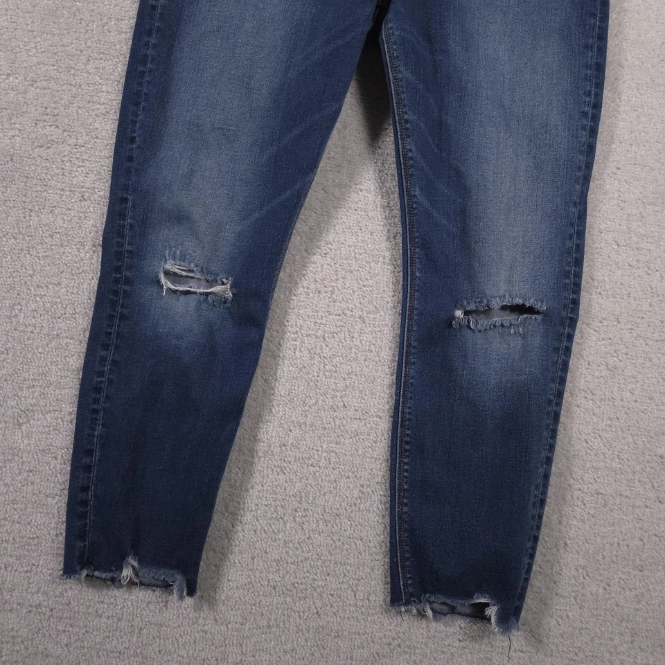 Pantalones de mezclilla plateados Mazy crop ajustados para mujer 33 azules desgastados botones dobladillo crudo Foto 2 de 4