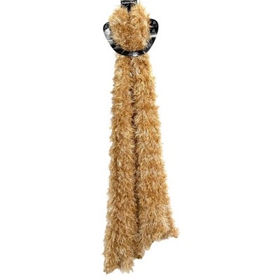 Y2K Fuzzy Fluffy Eyelash Knit Tube Scarf Fairy Whimsy Grunge Tan