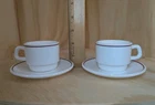 Set Of 2 Vintage ARC Arcopal White Milk Glass Coffee Cups And Saucers