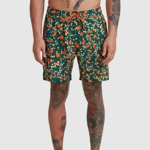 RVCA VA Elastic Board Short grün Blumen Gummibund Kordelzug Gr. XXL Neu mit Etikett - Bild 2 von 12