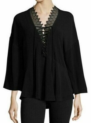 IRO Womens Top 12 Black Emilda Lace Up Whimsigoth Blouse Euro 40 Witch Core Lace