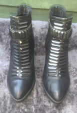 Deena & Ozzy Black Leather Ankle Boots Size Uk 5/38