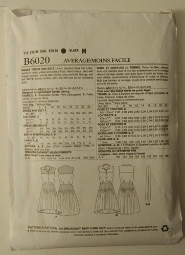 BUTTERICK B6020 Pleated Dress & Belt High Low Skirt Misses Sz 6 8 10 12 14 Uncut - Picture 2 of 4
