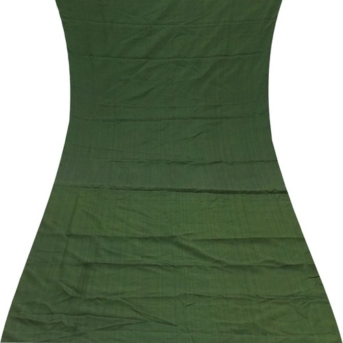 Vintage Green 100% Pure Silk Handloom Sari Remnant 4YD Craft Fabric Silk Scrap - Picture 2 of 4