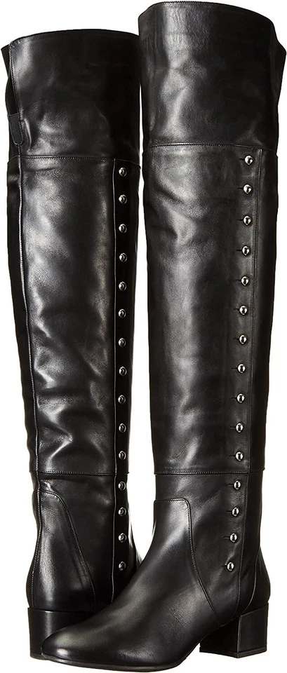 Botas de Lujo Charles David Cuero Negro Tachuelas Sobre la Rodilla Tacón Militar 6 36 Foto 4 de 4
