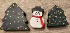 Old Miniature Wood Snowman and 2 Christmas Trees - Dollhouse, Diorama, Craft