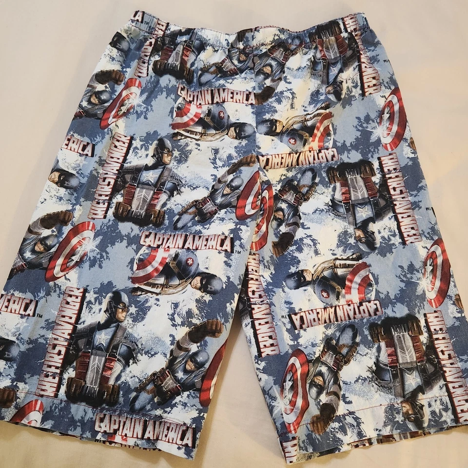 Youth Captain America 睡衣 睡眠短裤 尺寸 大号 蓝色 红色 Pull-On HOMEMADE — 第 3/4 张图片