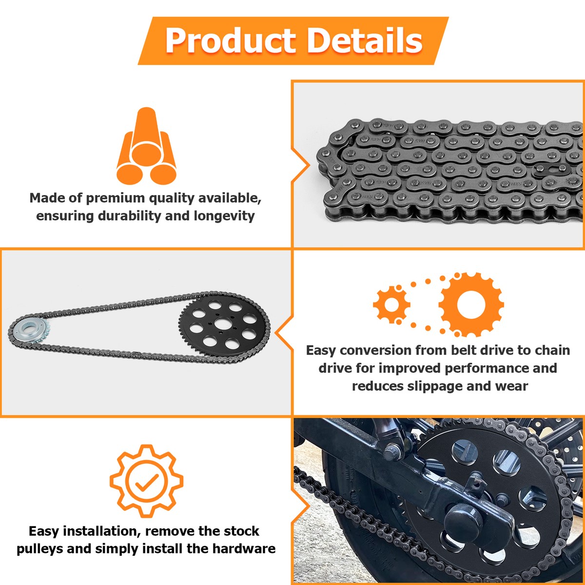 Belt to Chain Drive Transmission Sprocket Conversion Kit for