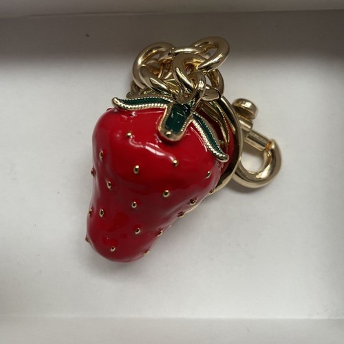 Portachiavi donna fragola borsa ciondolo resina e metallo rosso con scatola - Foto 9 di 11