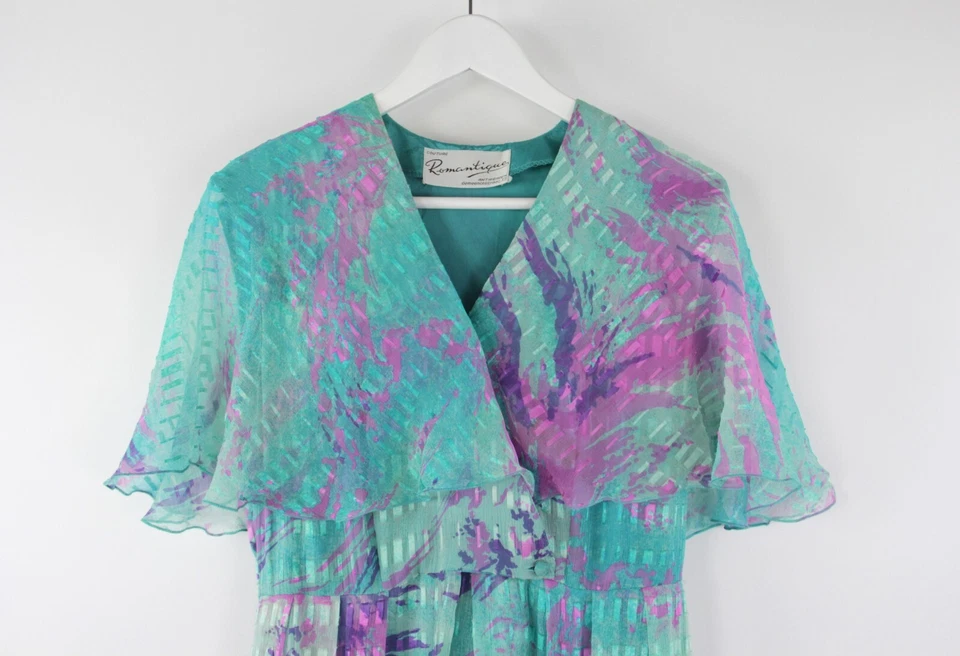 Maxi Vestido Vintage Años 70 Seda Abstracto Estampado Acuarela, Talla M Foto 2 de 4